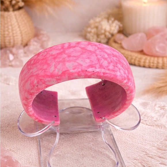 Pink Swirl Power Set – Handmade Polymer Clay Bracelet & Earrings - Picture 3 of 11